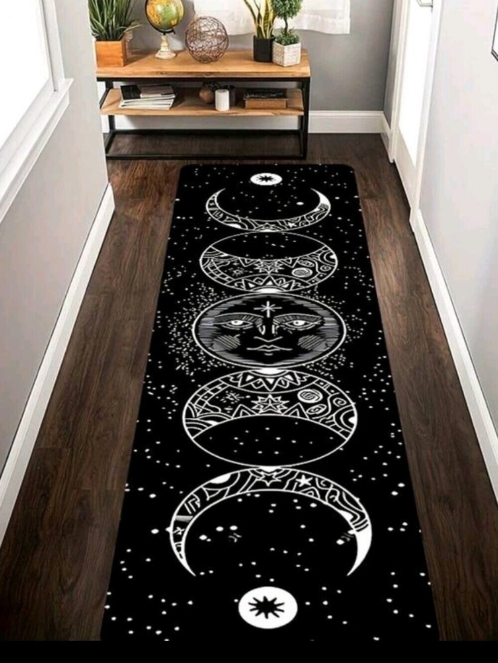 Celestial Black & White Moon Phase Runner Rug 60x18